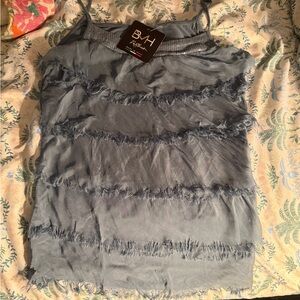 BMH Italy Blue Fringed Women's Top with sequent top and spaghetti straps small